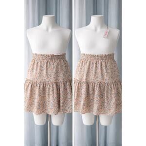 NWT ALELLY Tiered Skirt BLUE RED YELLOW FLORAL size S 4 6 Cottagecore Boho Cute